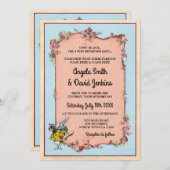 結婚式の不思議の国のウサギのヴィンテージの花の招待 招待状 (正面/裏面)