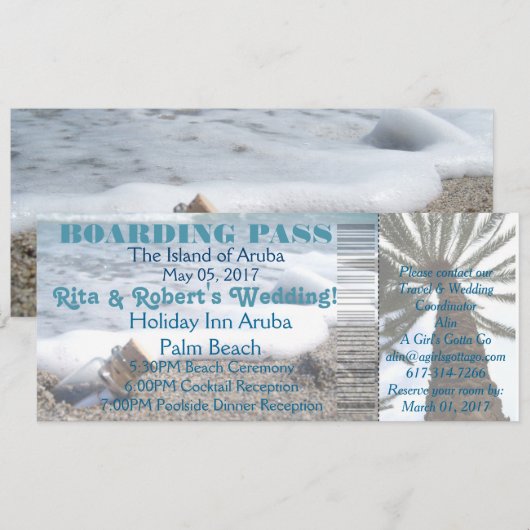 結婚式の乗船チケット - 瓶にメッセージ 招待状 (正面/裏面)