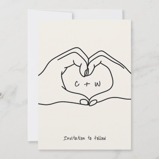 結婚式の保存日付の手描き手のハート 招待状 (裏面)