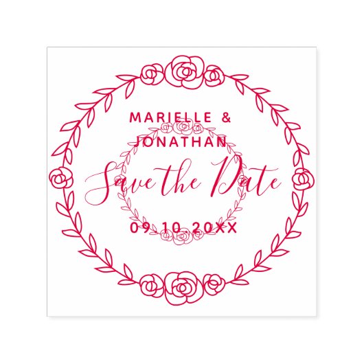 結婚式の保存日付フローラバラつる植物循環 セルフインキングスタンプ (デザイン)