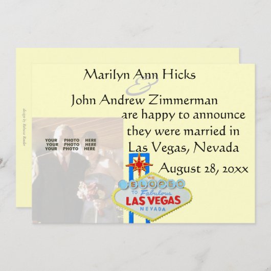 結婚式の写真とのラスベガスの結婚の発表 案内状 (正面/裏面)