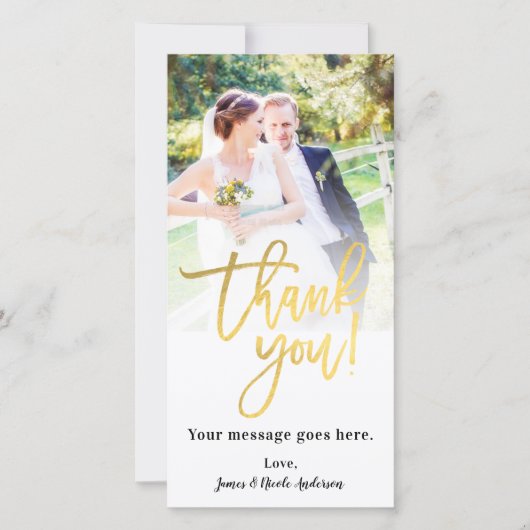 結婚式の写真に感謝を込めて フォイルゴールド風 サンキューカード (正面)