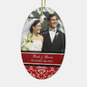 結婚式の写真のクリスマスのオーナメントの赤のダマスク織 セラミックオーナメント (左)