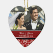 結婚式の写真のクリスマスのオーナメントの赤のダマスク織 セラミックオーナメント (左)