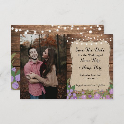 結婚式の写真の保存日付のバーラップ木婚約 招待状 (正面/裏面)