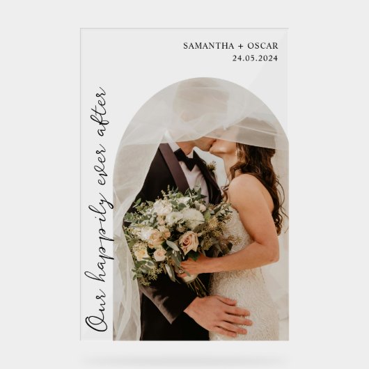 結婚式の写真の後、私たちは幸せに アクリルサイン (正面)