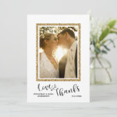 結婚式の写真はフェイクな金ゴールドのグリッターフレーム感謝していしています サンキューカード (スタンド正面)