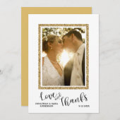結婚式の写真はフェイクな金ゴールドのグリッターフレーム感謝していしています サンキューカード (正面/裏面)