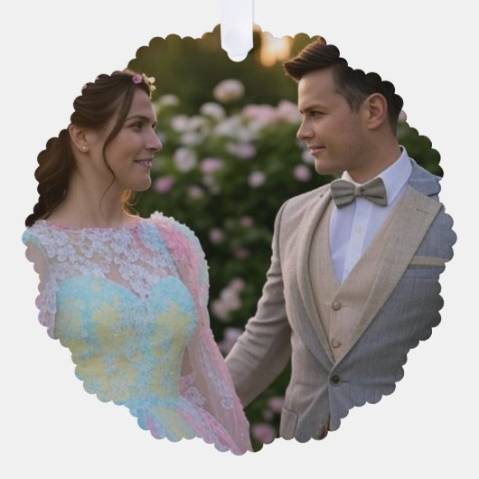 結婚式の写真をカスタマイズ追加 オーナメントカード (正面)