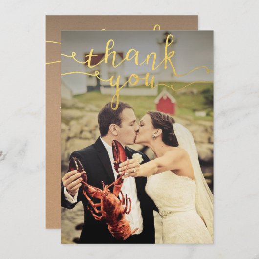 結婚式の写真を使ったゴールドの箔押し感謝カード サンキューカード (正面/裏面)