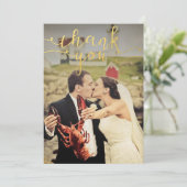 結婚式の写真を使ったゴールドの箔押し感謝カード サンキューカード (スタンド正面)