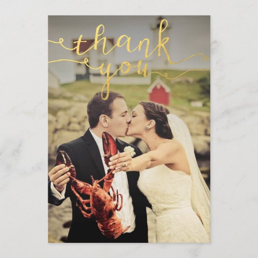 結婚式の写真を使ったゴールドの箔押し感謝カード サンキューカード (正面)
