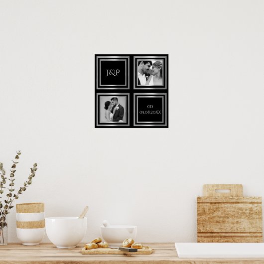 結婚式の写真コラージュ白黒ポスター ポスター (キッチン)