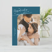 結婚式の写真入りテイルブルーのグッズ サンキューカード (スタンド正面)