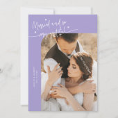 結婚式の写真入りラベンダー色のウエディングフォトカード サンキューカード (正面)