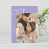 結婚式の写真入りラベンダー色のウエディングフォトカード サンキューカード (スタンド正面)