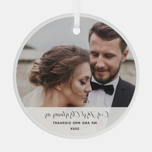 結婚式の写真初めてのクリスマス 結婚した ガラスオーナメント (裏面)