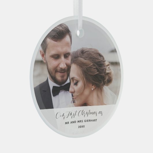 結婚式の写真初めてのクリスマス 結婚した ガラスオーナメント (正面右)