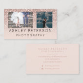 結婚式の写真撮影のミニマルなばら色の金ゴールドのグリッター 名刺 (正面/裏面)