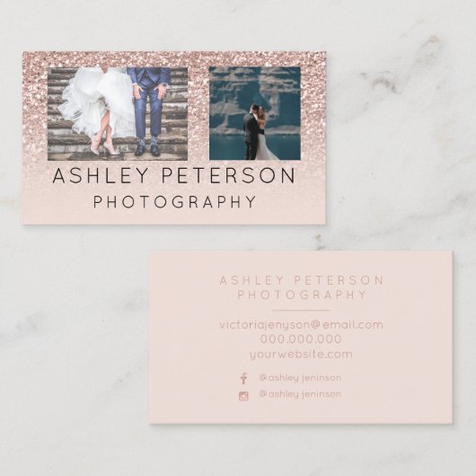 結婚式の写真撮影のミニマルなばら色の金ゴールドのグリッター 名刺 (正面/裏面)