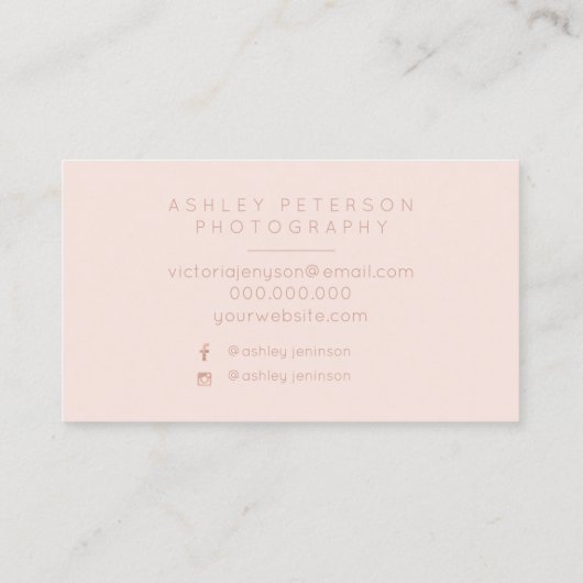 結婚式の写真撮影のミニマルなばら色の金ゴールドのグリッター 名刺 (裏面)