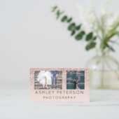 結婚式の写真撮影のミニマルなばら色の金ゴールドのグリッター 名刺 (スタンド正面)