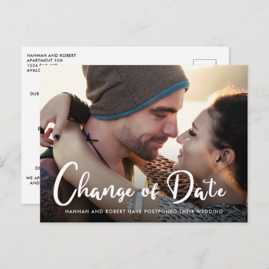 結婚式の写真 延期 日程変更のお知らせ 案内ポストカード (正面/裏面)