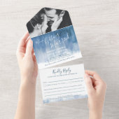 結婚式の写真 結婚式の招待状 青灰色の返信テキスト オールインワン招待状 (貼ってはがせる)