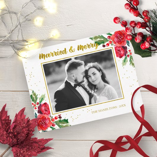 結婚式の冬の花のクリスマスフォト ポストカード
