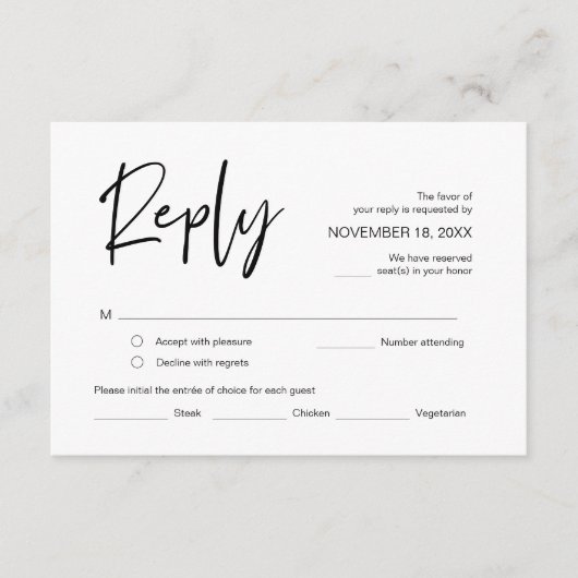結婚式の出欠の返事、食事のオプション付きの返事  エンクロージャーカード (正面)