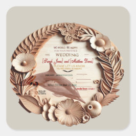 結婚式の出欠カード スクエアシール