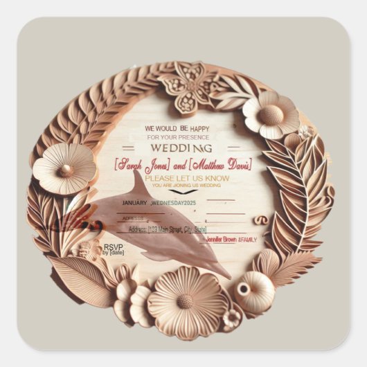 結婚式の出欠カード スクエアシール (正面)