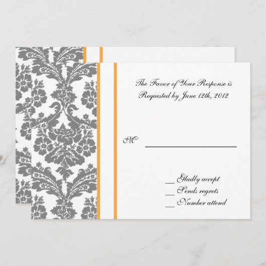 結婚式の出欠承諾カード, 黒のダマスク 招待状 (正面/裏面)