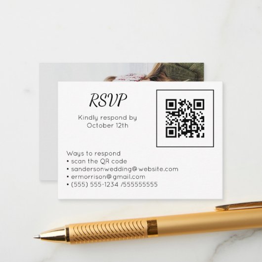結婚式の出欠確認オンラインQRコード写真 エンクロージャーカード (正面/裏面インサイチュ)