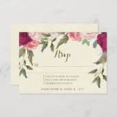結婚式の出欠確認カード アイボリー ワインレッド 花 出欠カード (正面/裏面)