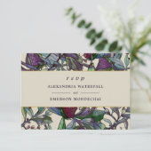 結婚式の出欠確認カード 水彩植物 紫 花 招待状 (スタンド正面)