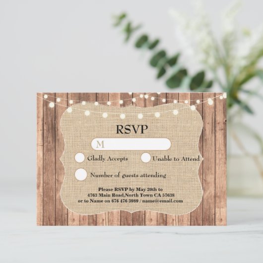 結婚式の出欠確認カード　麻と木のライトカード招待状 出欠カード (スタンド正面)
