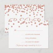 結婚式の出欠確認バラ金ゴールドグリッター紙吹雪白 出欠カード (正面/裏面)