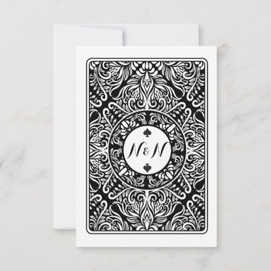 結婚式の出欠確認用トランプのキング、クイーン、エースなどのカード - スペードの出欠確認 - 私のW 招待状 (裏面)