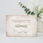 結婚式の出欠確認 - だまし絵のダリアの花束にパール 招待状 (スタンド正面)