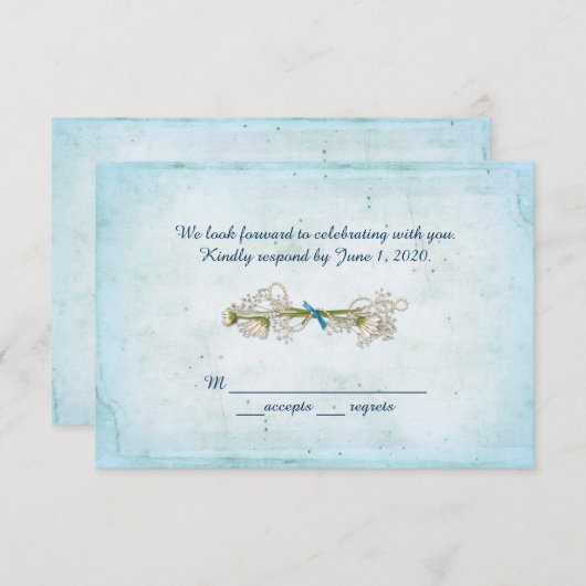 結婚式の出欠確認 - イヤリングの付いたデイジーの花束 招待状 (正面/裏面)