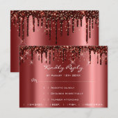 結婚式の出欠確認 ゴールドドリップス ワインレッドのブライズシャワー 出欠カード (正面/裏面)
