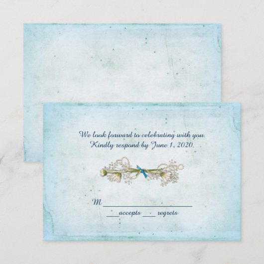 結婚式の出欠確認-パール付きデイジーの花束 招待状 (正面/裏面)