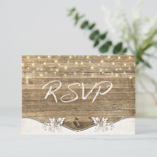 結婚式の出欠確認 - 木と輝くライト 招待状 (スタンド正面)