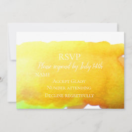 結婚式の出欠確認 黄色い砂浜のビーチ 現代の水彩画 招待状