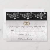 結婚式の出欠確認 黒と白のクラシック ダマスク 招待状 (裏面)