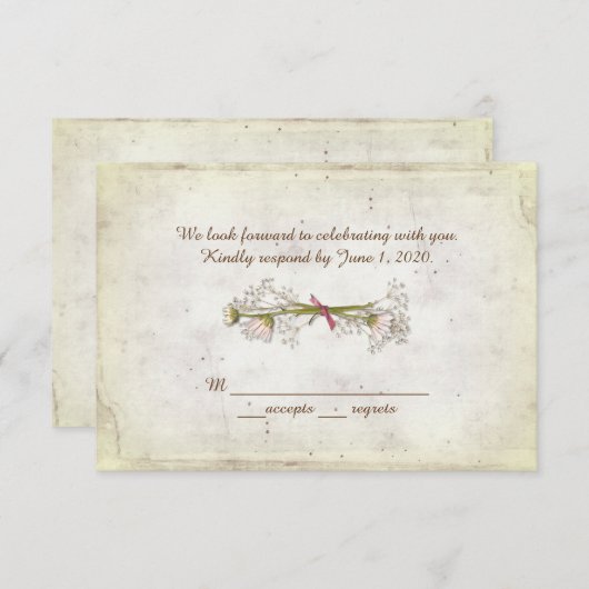 結婚式の出欠連絡 - だいずの花束にパール 招待状 (正面/裏面)