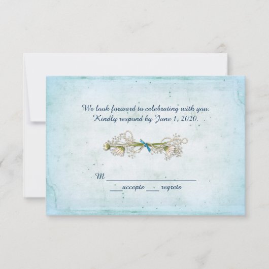 結婚式の出欠連絡 - イヤリングの付いたデイジーの花束 招待状 (正面)