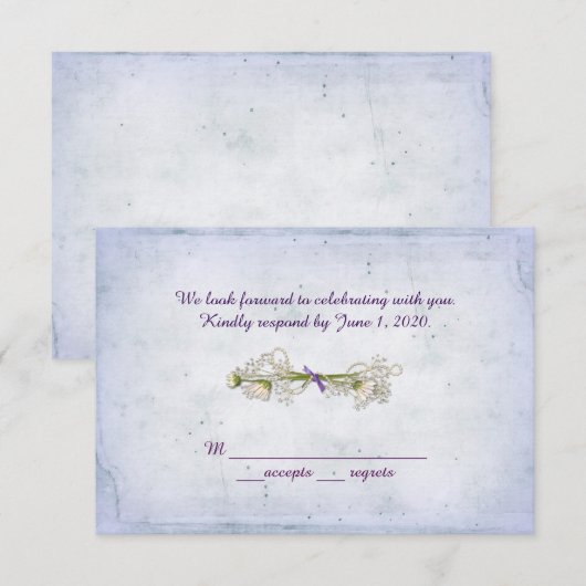 結婚式の出欠連絡 - ダリアの花束にパール 招待状 (正面/裏面)