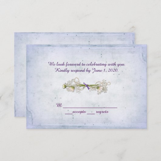 結婚式の出欠連絡 - パール付きデイジーの花束 招待状 (正面/裏面)